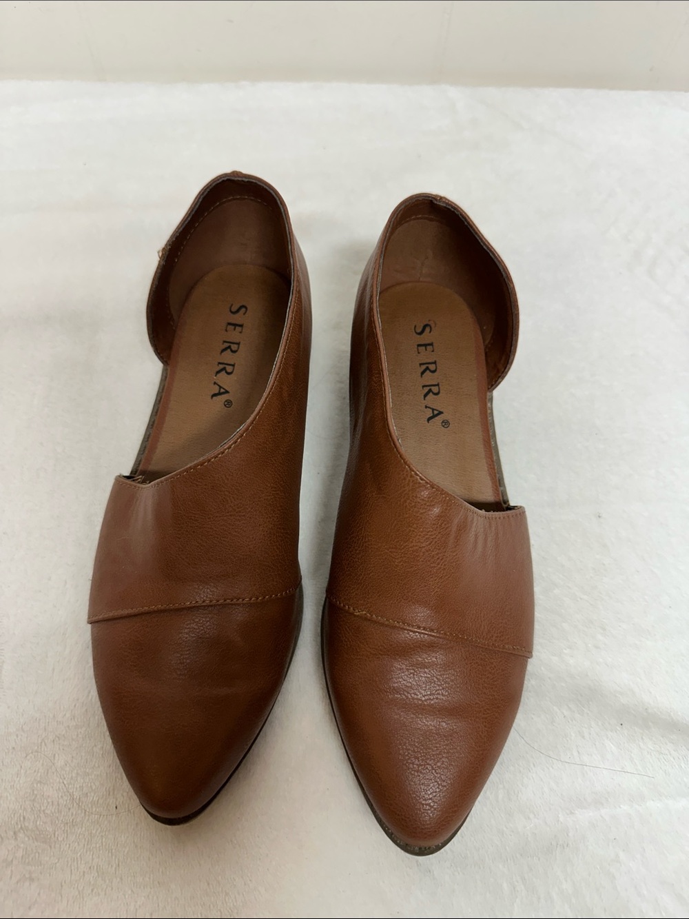 Serra Tan Brown Pointed-Toe D’Orsay Leather Flats